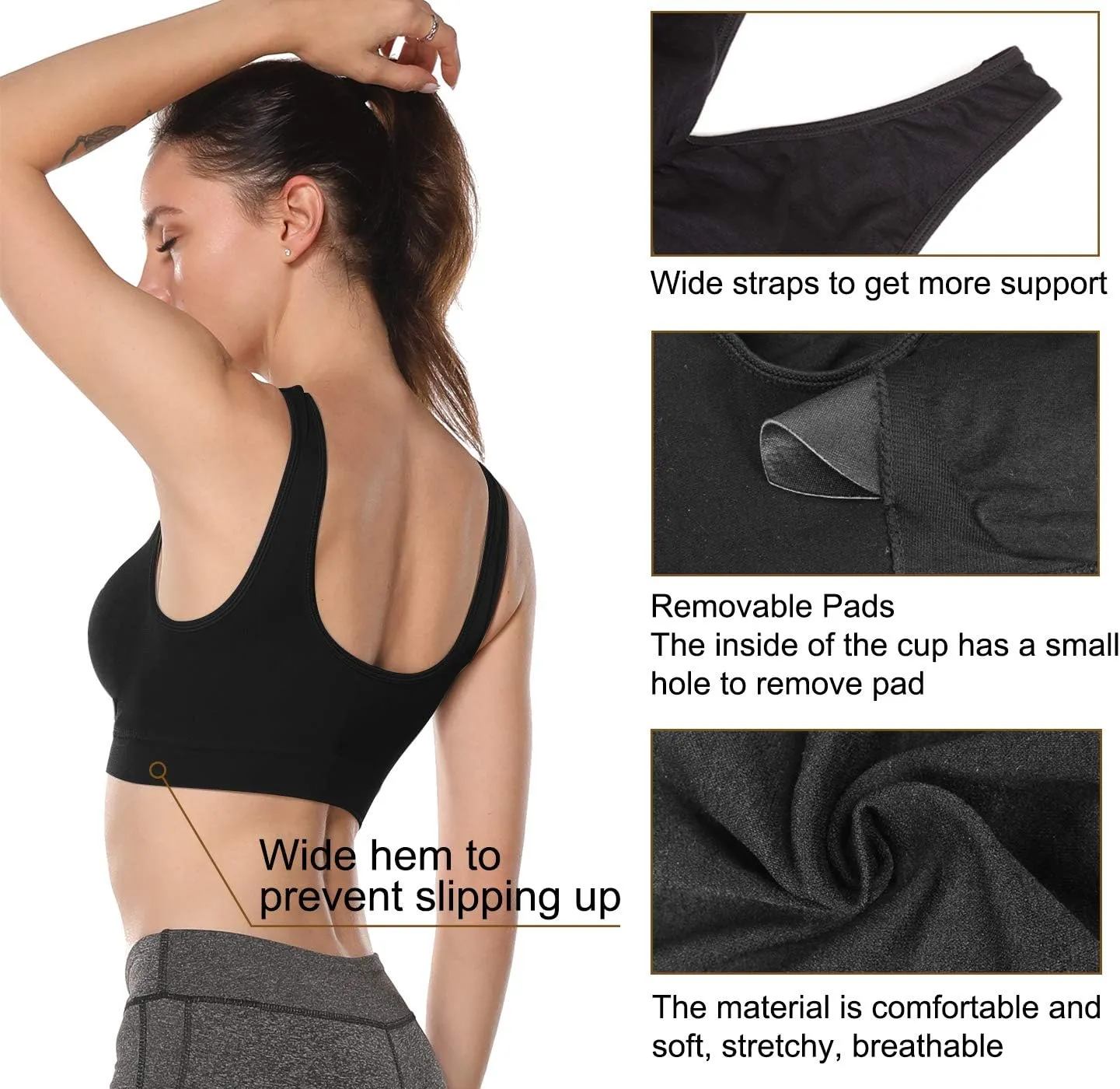 Onory 3 Pack Sports Bras for Women Wirefree Padded Workout Yoga Gym Fitness Bra Medium Support