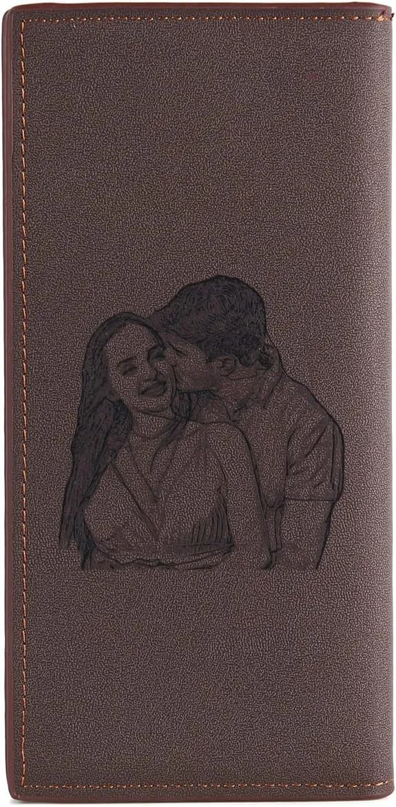 OPALSTOCK Gifts for Women Long Wallet Custom Photo Text PU Faux Leather Bi-fold Wallet to Husband Anniversary Birthday (Brown)