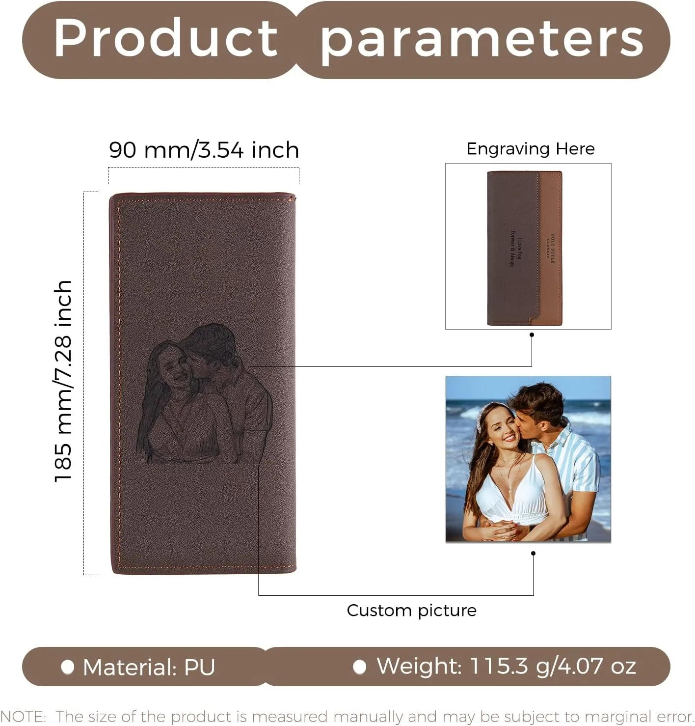 OPALSTOCK Gifts for Women Long Wallet Custom Photo Text PU Faux Leather Bi-fold Wallet to Husband Anniversary Birthday (Brown)