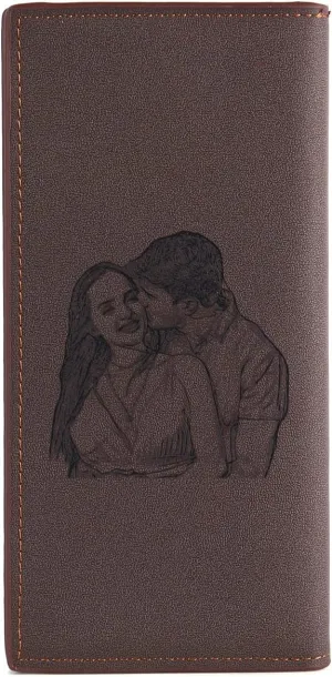 OPALSTOCK Gifts for Women Long Wallet Custom Photo Text PU Faux Leather Bi-fold Wallet to Husband Anniversary Birthday (Brown)