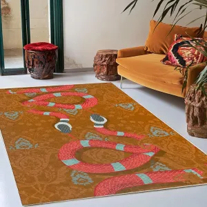 Orange Boho Snake Runner Rugs for Kitchen Bedroom Hallway 2×6ft Washable Animal Snake Area Rug Non Skid Indoor Home Decor Floor Mats