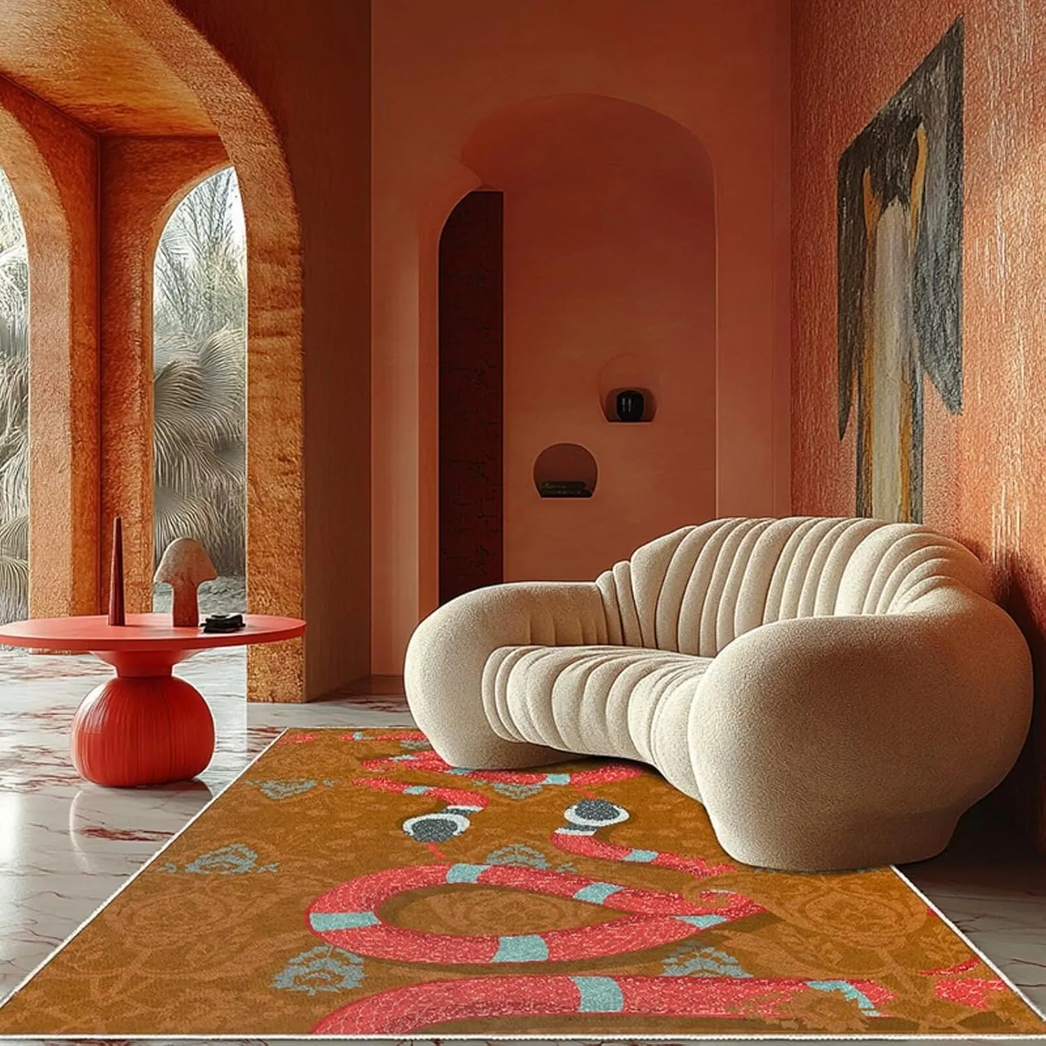 Orange Boho Snake Runner Rugs for Kitchen Bedroom Hallway 2×6ft Washable Animal Snake Area Rug Non Skid Indoor Home Decor Floor Mats