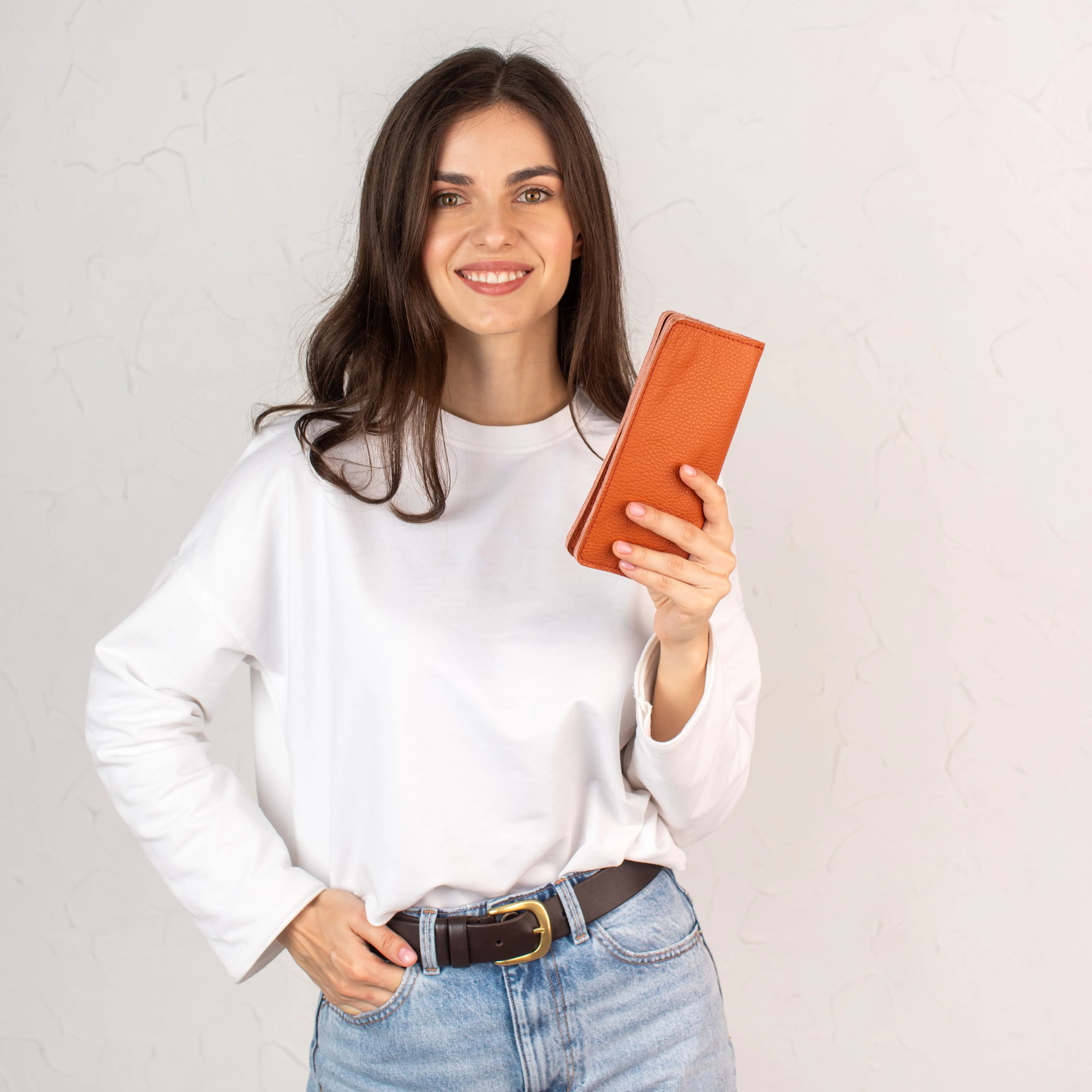 Orange pebbled leather