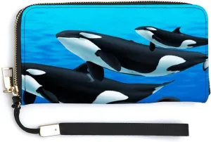 Orca Killer Whale Women's Travel Wristlet Wallet Long Purse Card Holder Handbag With Zipper