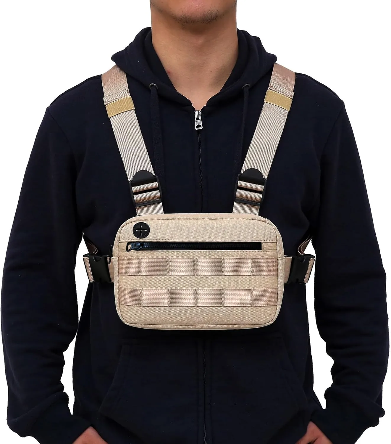 Outdoor Chest Bag For Men, EDC Chest Pack With Built-In Phone Holder, Lightweight Chest Rig Pouch