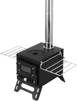 Outdoor foldable camping stove, portable folding wood-burning stove, smokeless wood-burning stove with chimney pipe and glove, outdoor picnic stove, outdoor heating tent stove