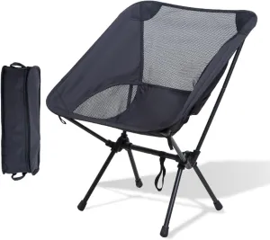 Outdoor Folding Chairs, Portable Camping Chair with Storage Bag, Support up to 300Lbs, Ultralight Compact Foldable Backpacking Chair for Beach Hiking Picnic Fishing Camp Travel,Black
