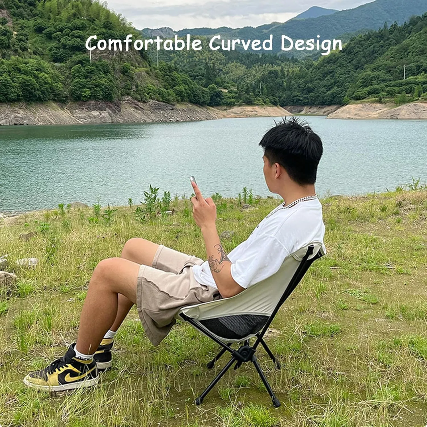 Outdoor Folding Chairs, Portable Camping Chair with Storage Bag, Support up to 300Lbs, Ultralight Compact Foldable Backpacking Chair for Beach Hiking Picnic Fishing Camp Travel,Black