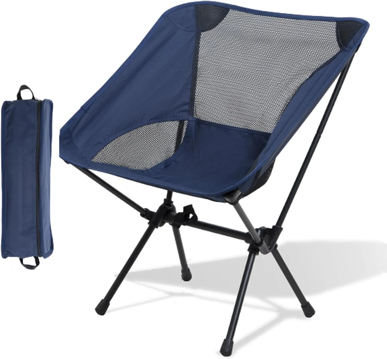 Outdoor Folding Chairs, Portable Camping Chair with Storage Bag, Support up to 300Lbs, Ultralight Compact Foldable Backpacking Chair for Beach Hiking Picnic Fishing Camp Travel,Navy Blue