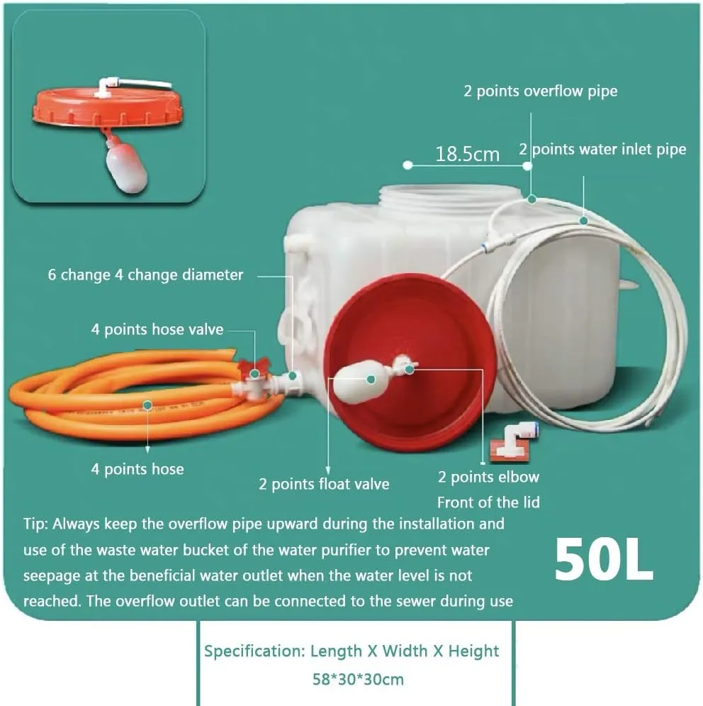 Outdoor Household Water Purification Bucket, Large-Capacity Storage Layer Water Purification Food-Grade Large Plastic Bucket with Lid Valve Outdoor Camper Water Tank,50L