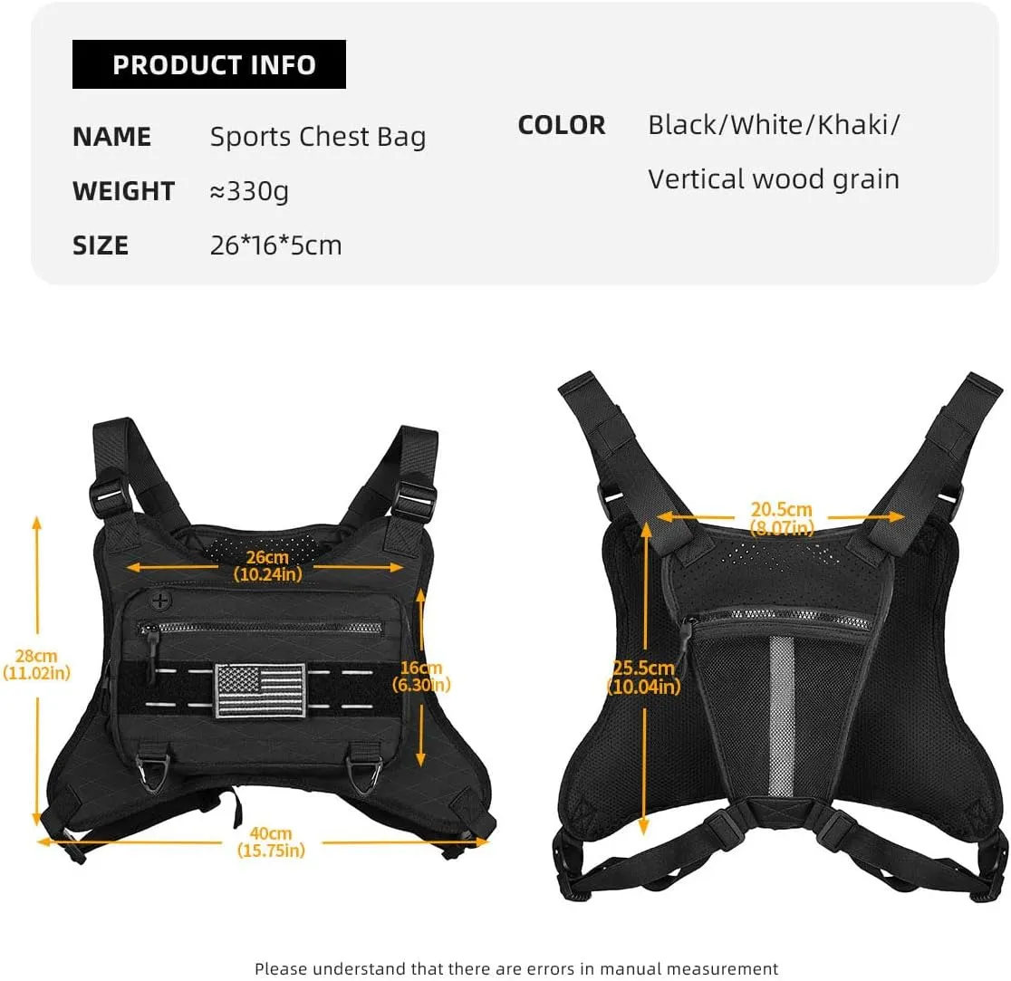 Outdoor Sports Chest Bag for Men and Women, Tactical Vest For Running, Hiking, Cycling, EDC Travel Chest Pack Rig, Water Resistant Lightweight Front Running Vest Bag With Extra Storage