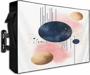 Outdoor TV Cover for 30-32 Inch Flat Screen,Bohemian Art Color Block Line Waterproof Weatherproof Television Enclosure with Zipper & Pocket Nordic Minimalist Style TV Display Protectors