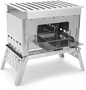 Outdoor Wood Stove,Stainless Steel Card Wood Stove,Portable Camping Backpacking Stoves,Wood Burning Camp Stove,Picnic BBQ Cooker Stove