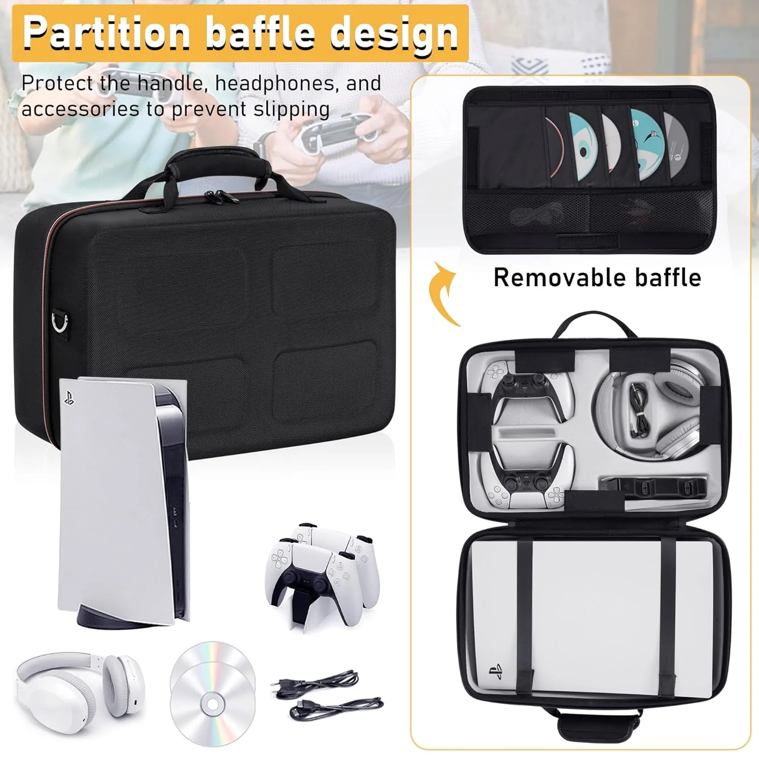 OUUTMEE Hard Shell Carrying Case Compatible with PS5, Travel Bag Holds PlayStation 5 Disk Digital Edition, Games, Headset and Gaming Accessories