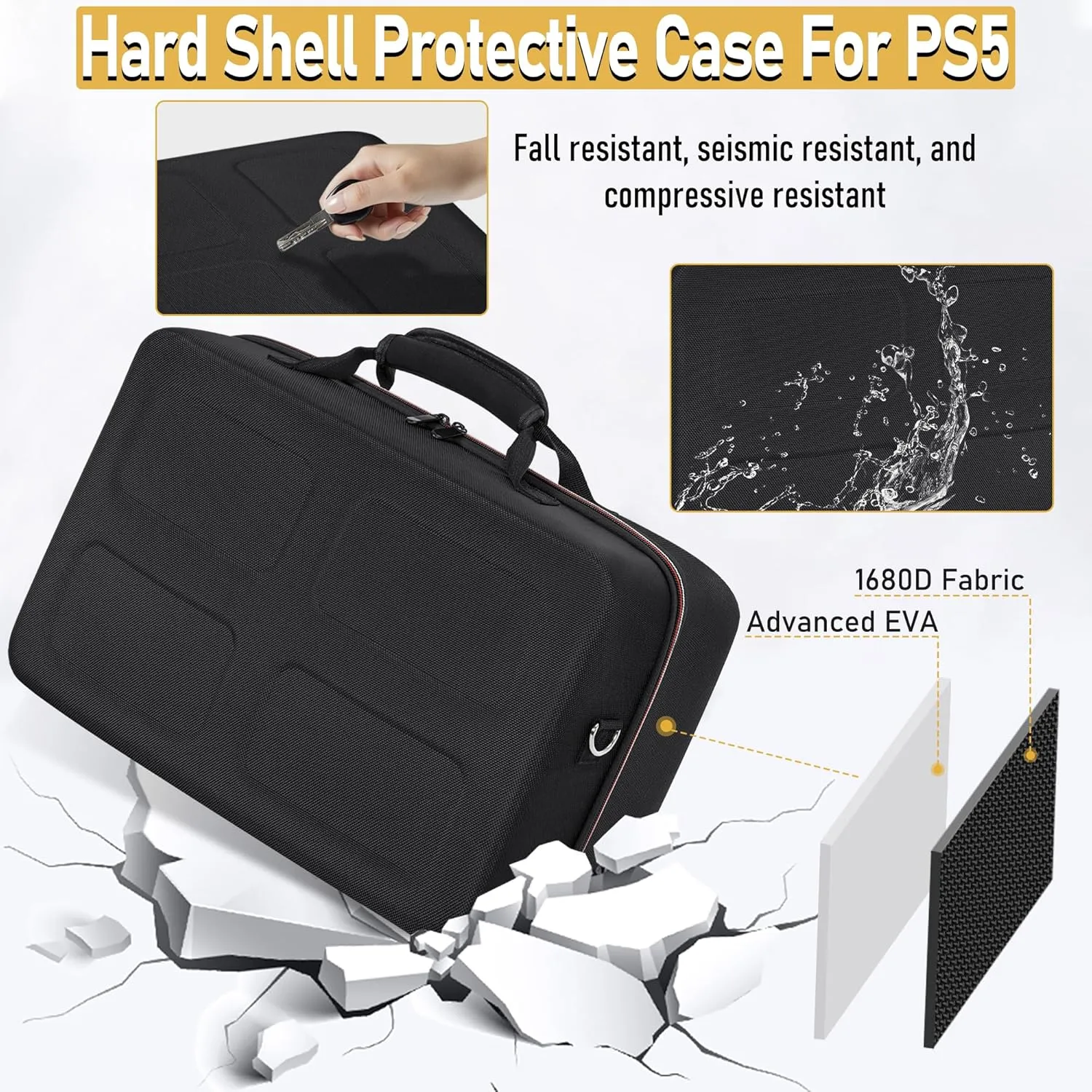 OUUTMEE Hard Shell Carrying Case Compatible with PS5, Travel Bag Holds PlayStation 5 Disk Digital Edition, Games, Headset and Gaming Accessories