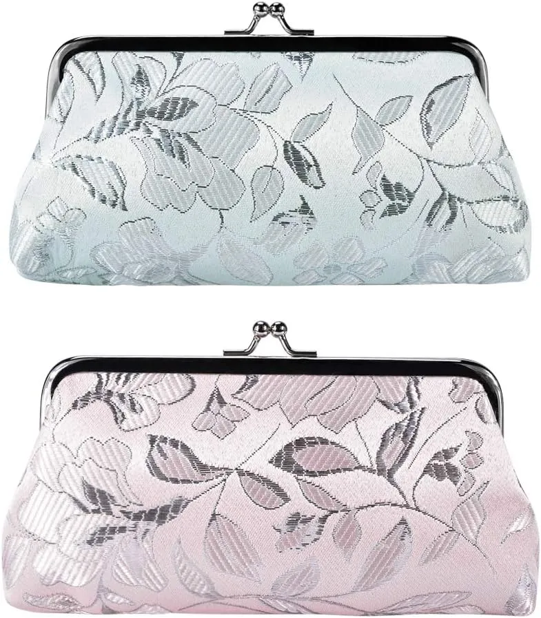 Oyachic 2 Packs Long Coin Purse Clutch Handbag Change Pouch Wallet with Clasp Closure for Girls and Women
