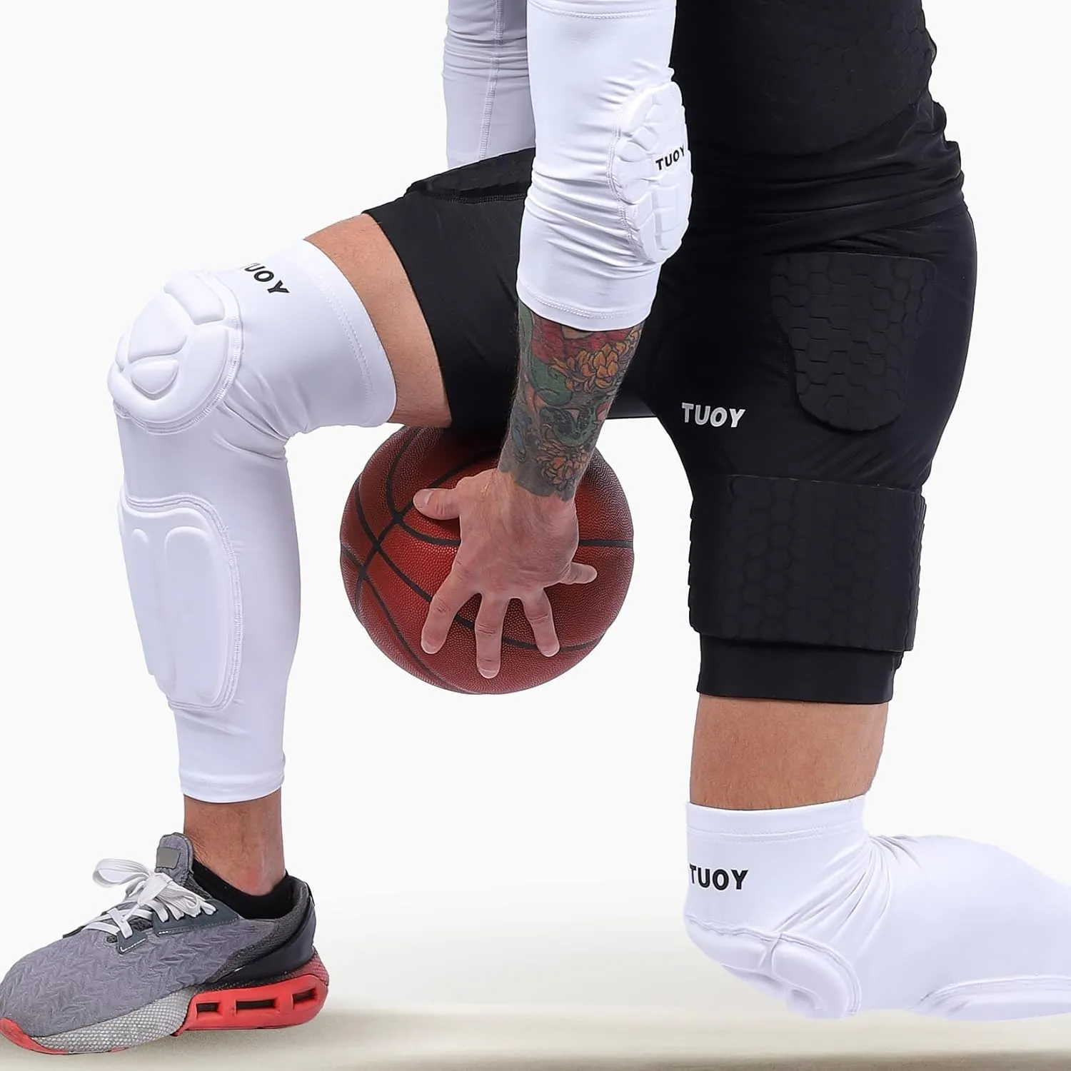 Padded Knee Calf Pads Compression Leg Sleeve Thigh Protector Gear Shin Brace for Football Basketball Volleyball Soccer Baseball for Adult (1 Pair)