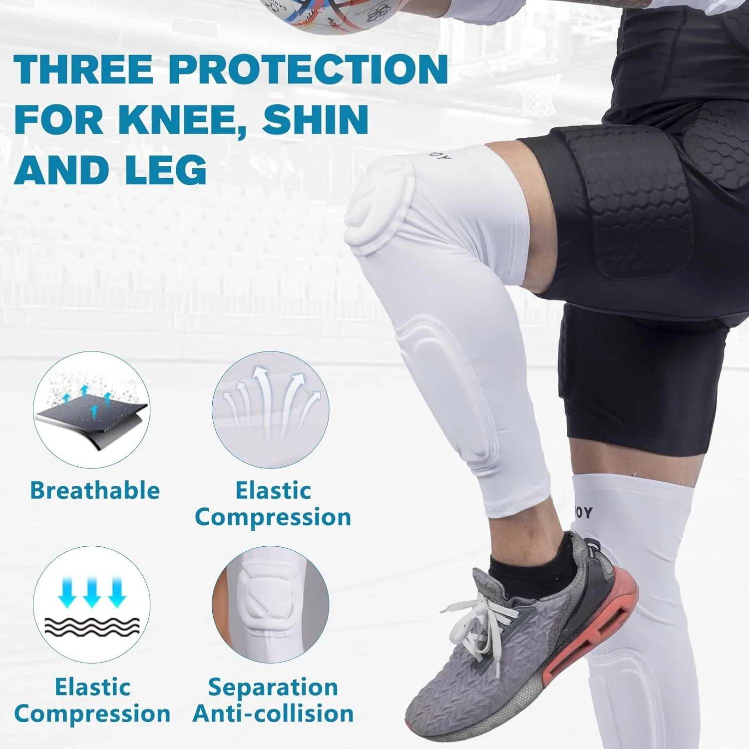 Padded Knee Calf Pads Compression Leg Sleeve Thigh Protector Gear Shin Brace for Football Basketball Volleyball Soccer Baseball for Adult (1 Pair)