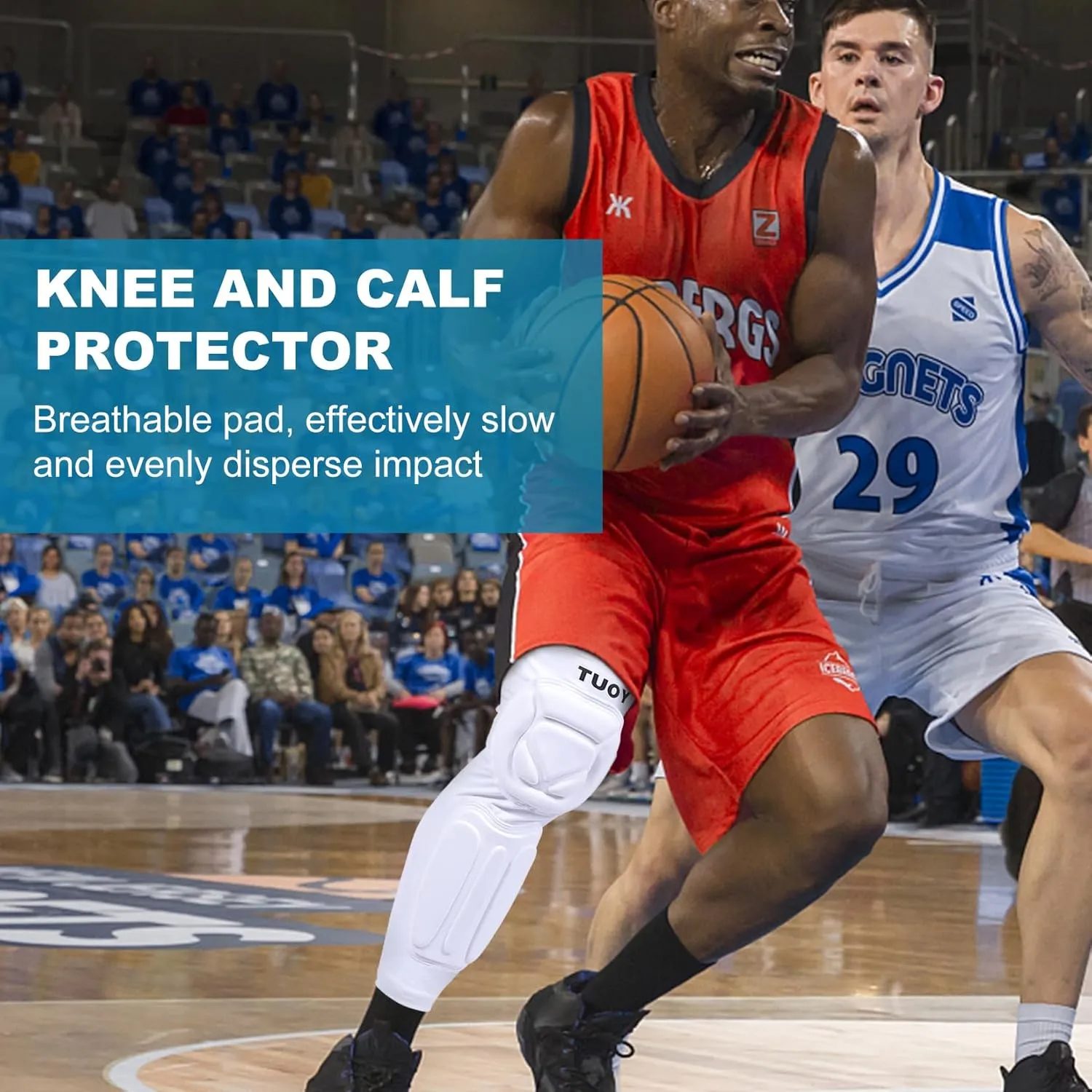 Padded Knee Calf Pads Compression Leg Sleeve Thigh Protector Gear Shin Brace for Football Basketball Volleyball Soccer Baseball for Adult (1 Pair)