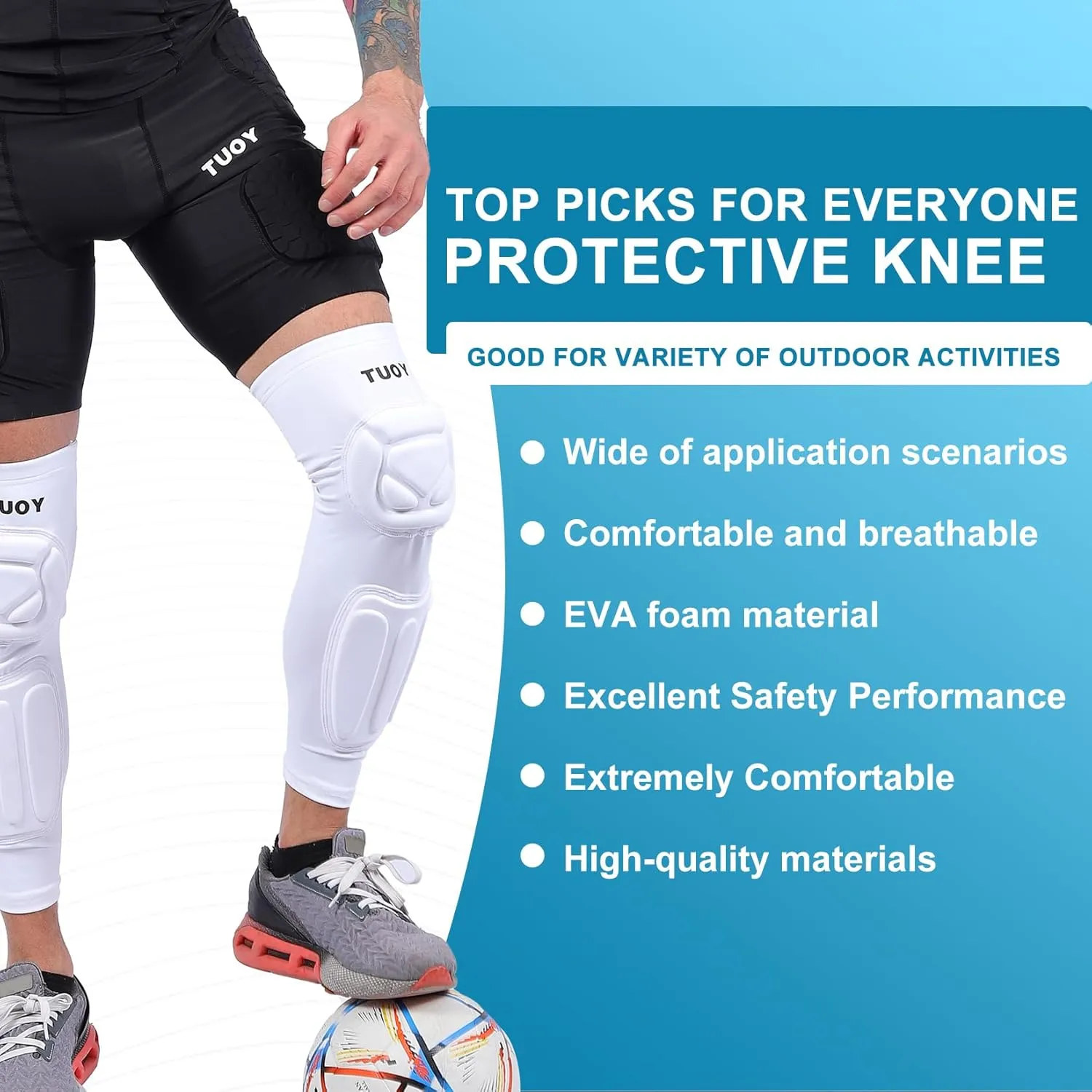 Padded Knee Calf Pads Compression Leg Sleeve Thigh Protector Gear Shin Brace for Football Basketball Volleyball Soccer Baseball for Adult (1 Pair)