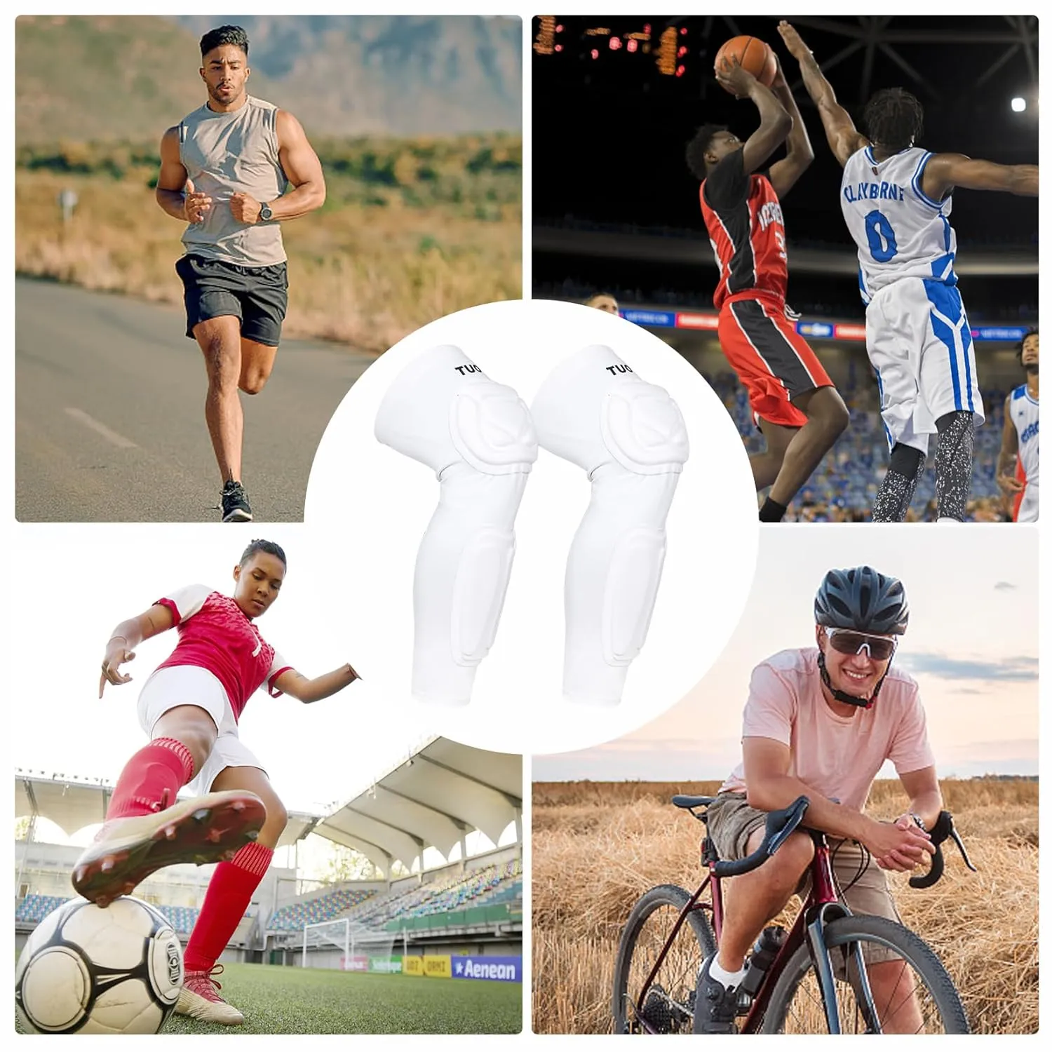 Padded Knee Calf Pads Compression Leg Sleeve Thigh Protector Gear Shin Brace for Football Basketball Volleyball Soccer Baseball for Adult (1 Pair)