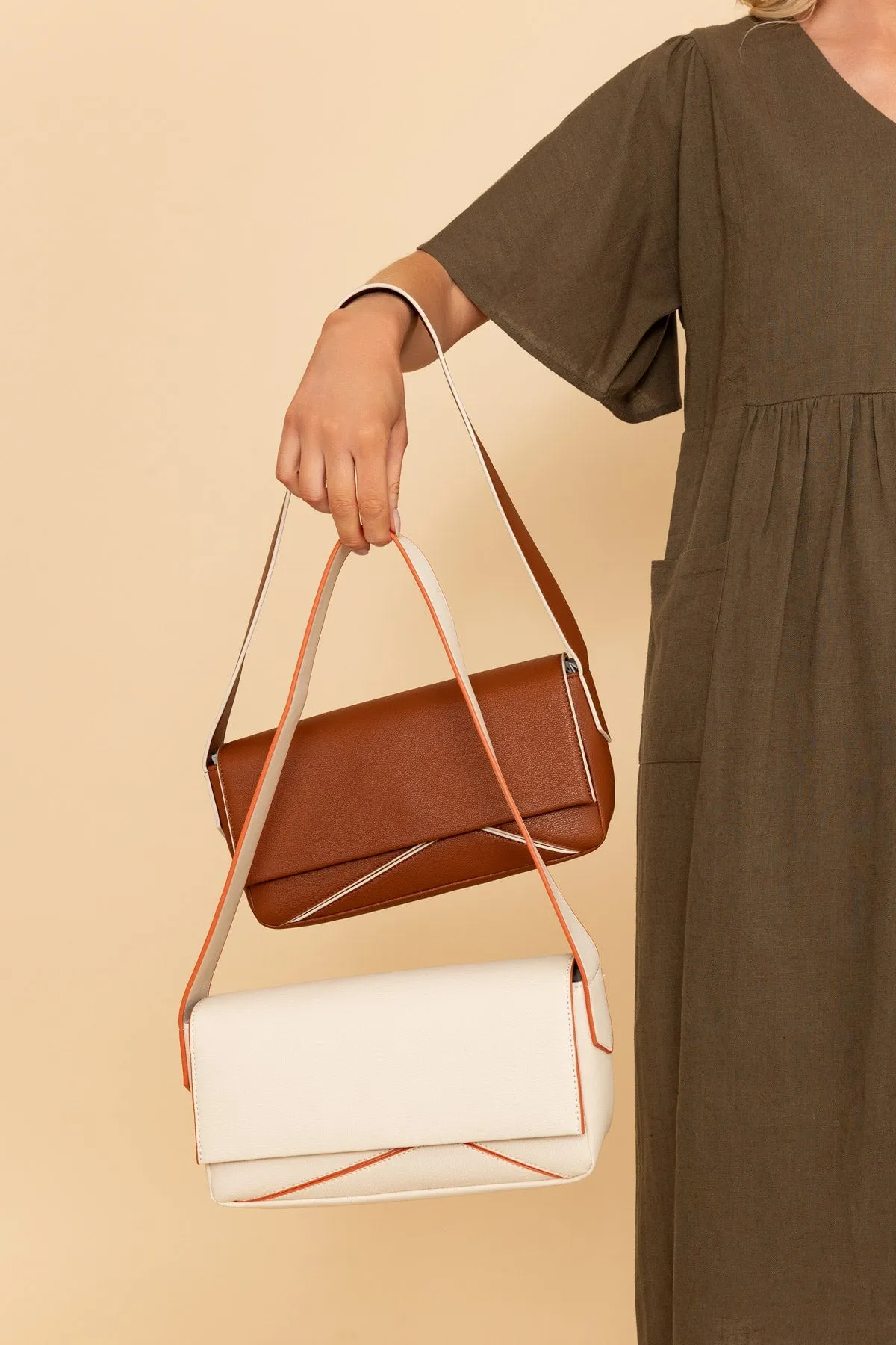 Paneled Shoulder Bag in Cream