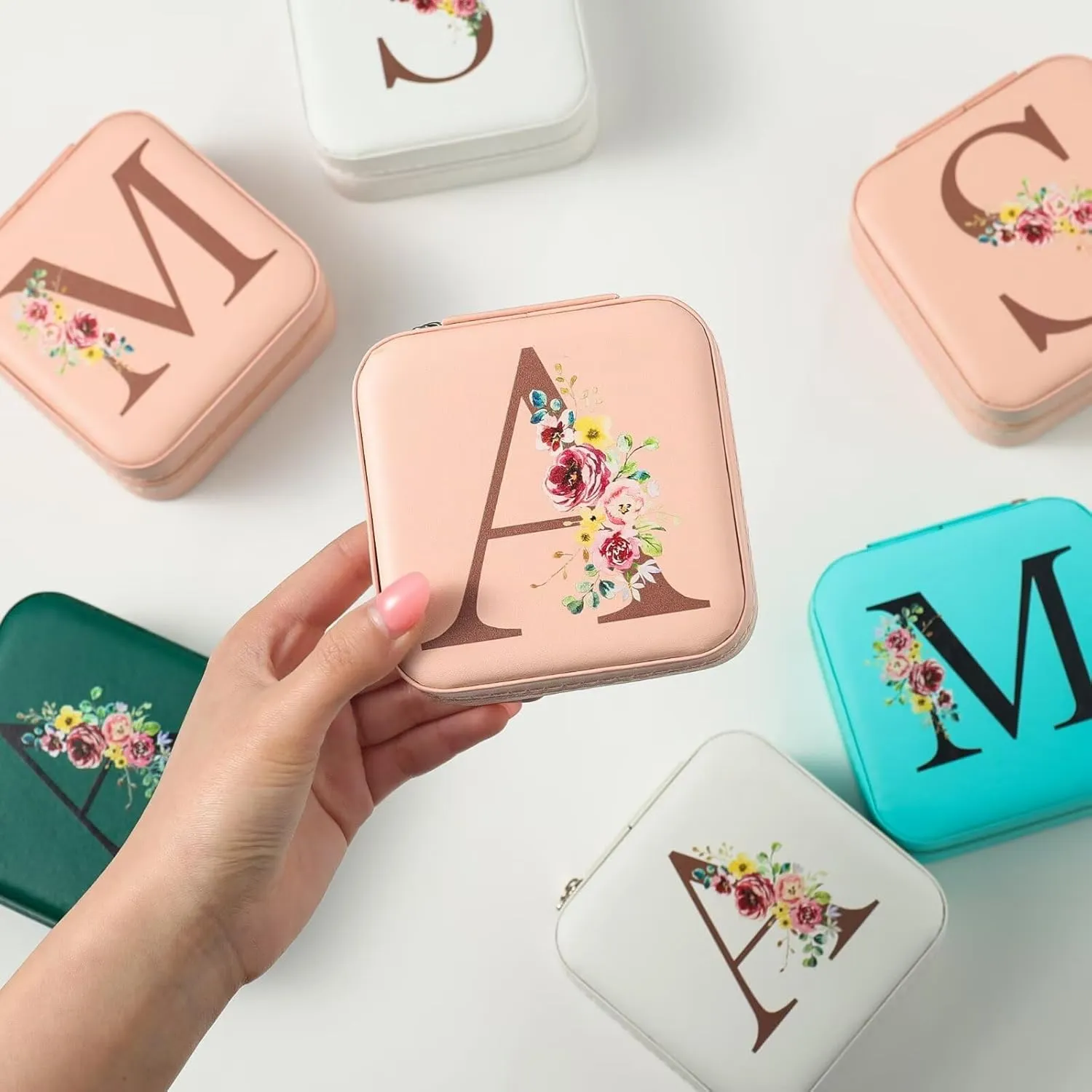 Parima Gifts for Women - Women Gifts Idea, Personalized Birthday Gifts, Travel Jewelry Case Organizer Initial Small Jewelry Box, Woman selfcare gifts - Letter A, Pink