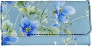 Pattern Blue Flowers 2 Long Clutch for Ladies Womens Large Luxury Women's RFID Blocking Tri-fold Leather Wallet Large Capacity Ladies Purse Dust Resistnt Wallet