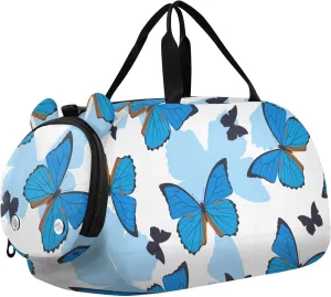 Pattern with Butterflies Gym Travel Duffel Bag with Shoe Compartment for Boys Girls - Gymnastics Sports Dance Football Travel Bag Teens Weekender Sleepover