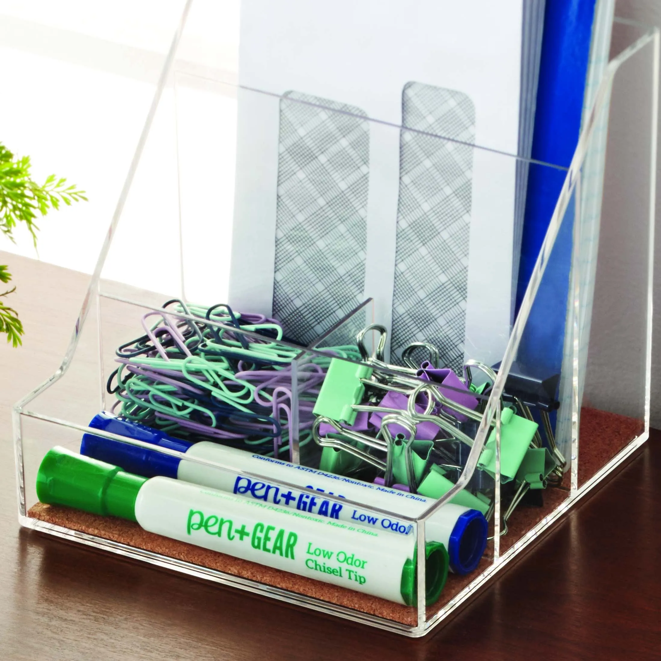Pen Gear Acrylic Cork Desktop Org with 4 Grids, Clear, 1 Pack