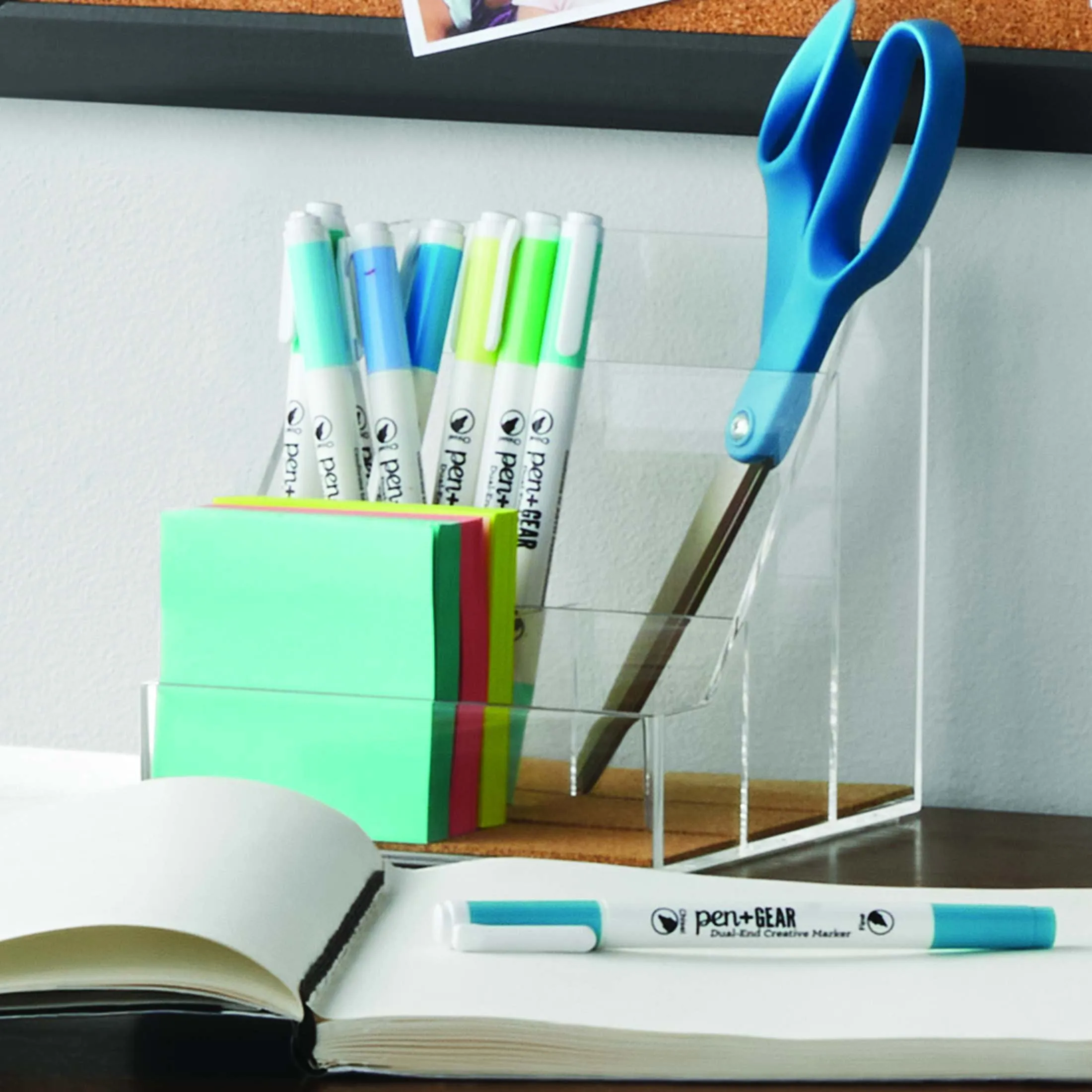 Pen Gear Acrylic Cork Desktop Org with 4 Grids, Clear, 1 Pack