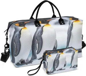 Penguins Standing on An Ice Floe Travel Duffel Bags 2PCS,Sports Duffel Bags for Men Women,Weekender Overnight Bag Gym Tote Bag with Toiletry Bag