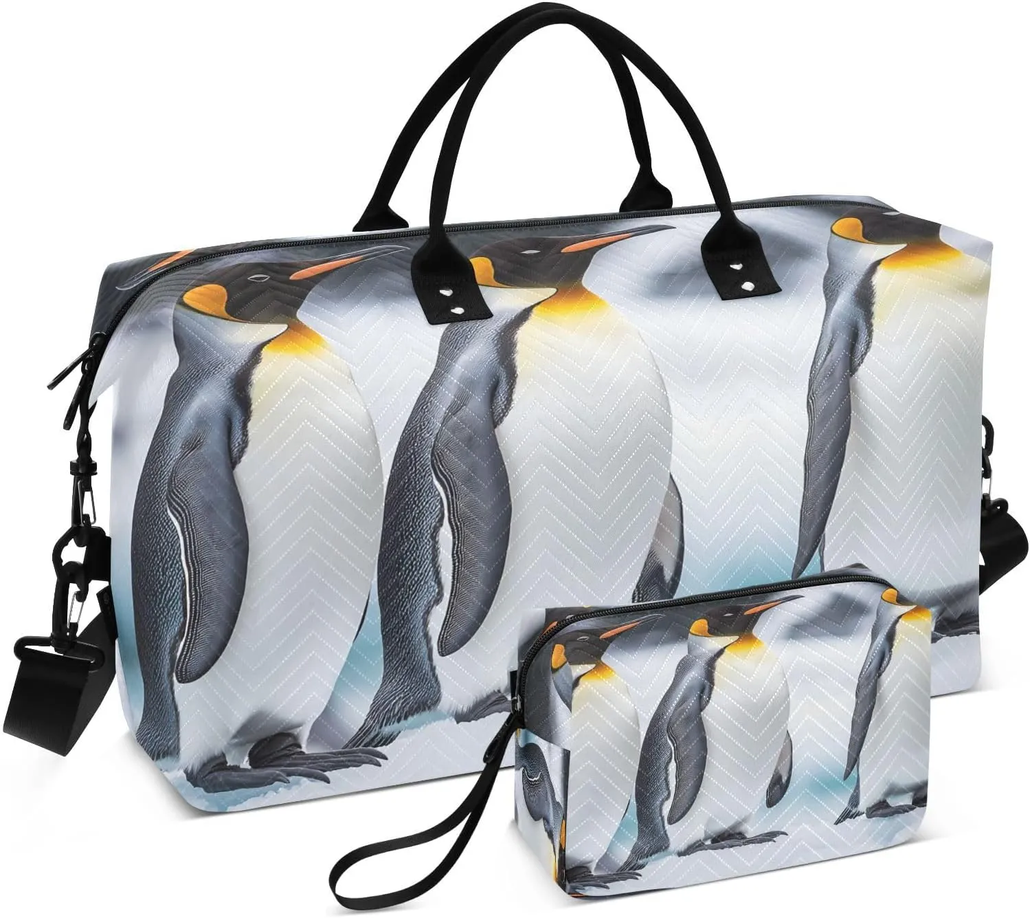 Penguins Standing on An Ice Floe Travel Duffel Bags 2PCS,Sports Duffel Bags for Men Women,Weekender Overnight Bag Gym Tote Bag with Toiletry Bag