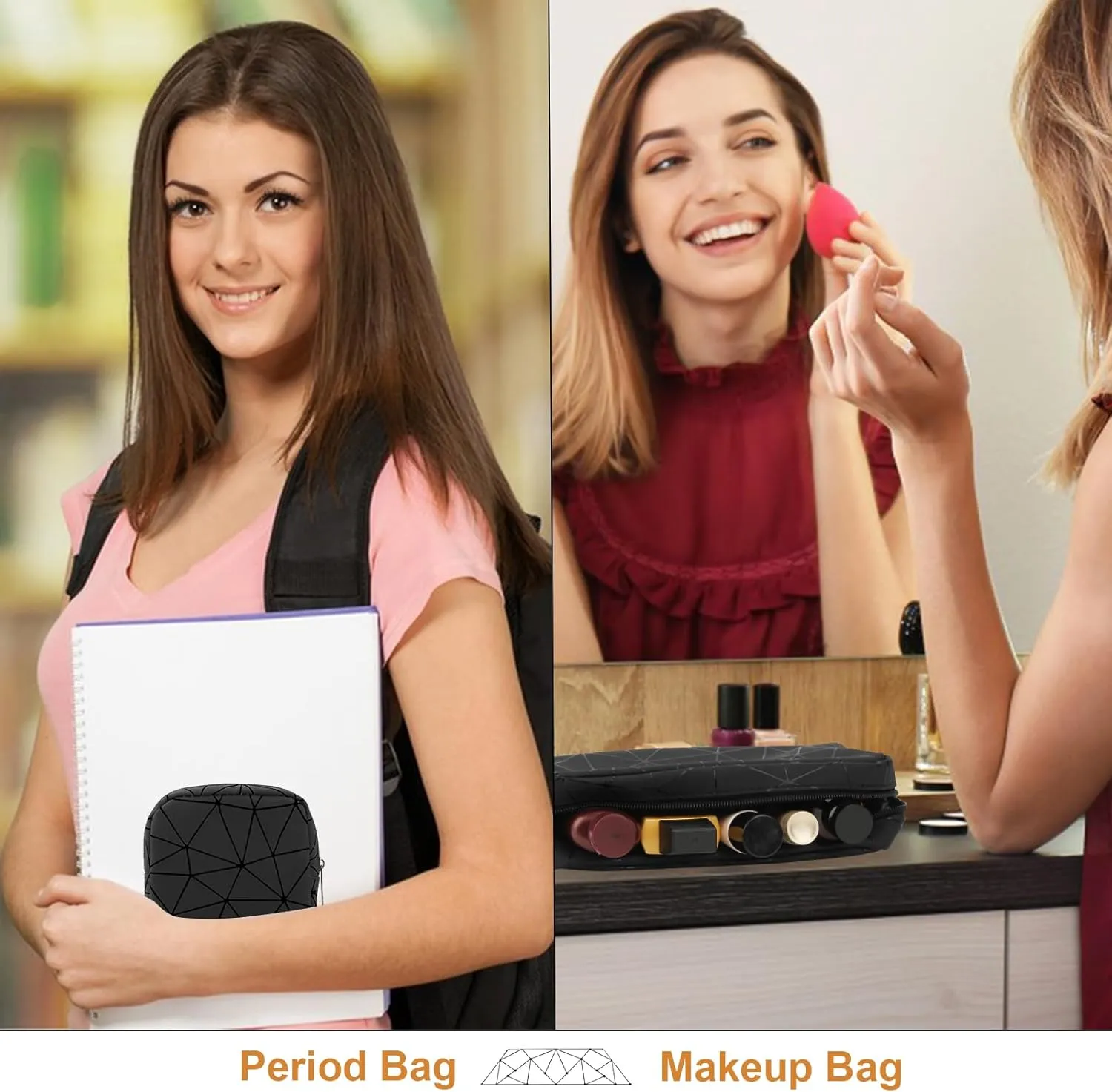 Period Bag for Teen Girls, Leather Sanitary Napkin Storage Bag, Portable Menstrual Pad Bag Period Pads Pouch, Small Make Up Bags