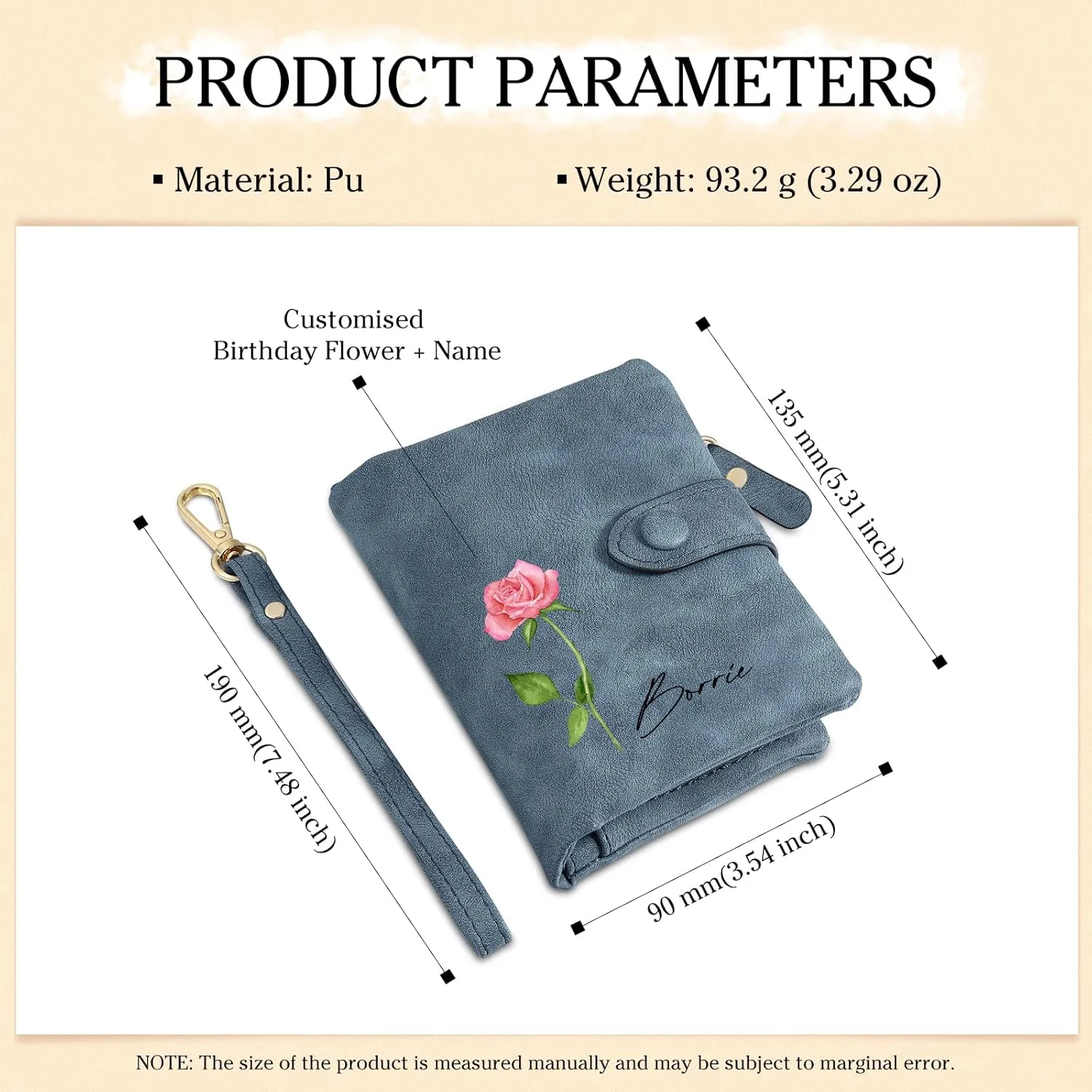 Personalized Birth Flower Wallet for Women Custom Wristlet Wallets with Name Small Leather Wallet Purse for Women Card Holder Wallet Gifts for Mom Grandma (Blue)