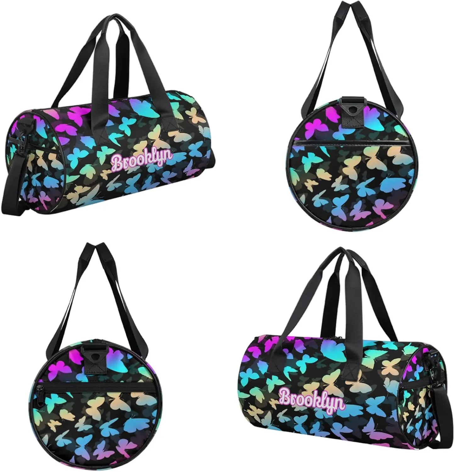 Personalized Butterfly Duffel Bag with Name Round Custom Travel Sports Bag for Women Men Waterproof Dance Ballet Bag Lightweight 17.6in, Blue Purple