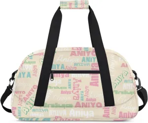 Personalized Dance Bag for Girls Boys Kids, Custom Gym Bag Overnight Small Duffel Bag with Padded Handles Carry On Weekend Sports Travel Bag for School Practice, Dense Text Apricot Multicolor