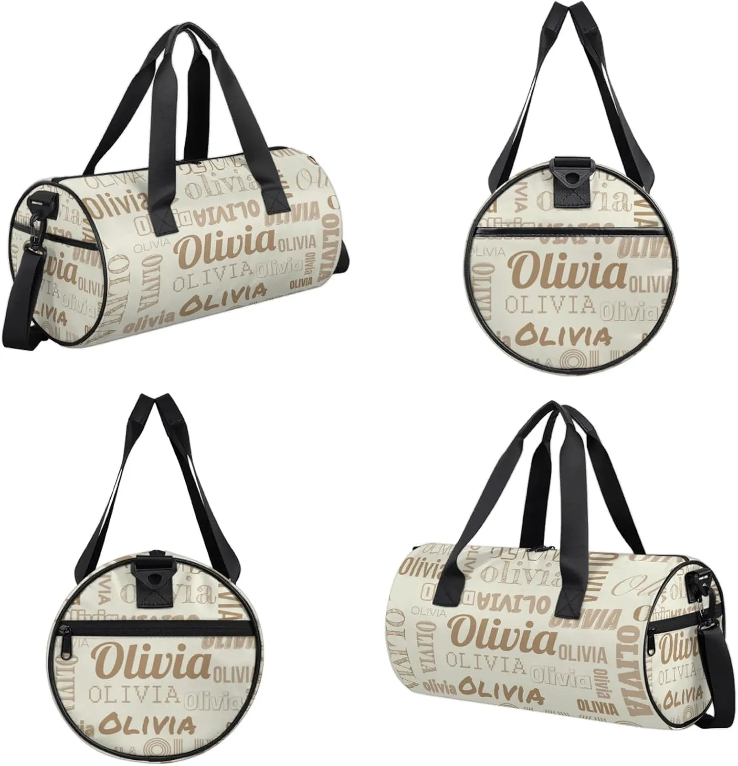 Personalized Duffel Bag with Name Custom Travel Sports Bag for Women Men Waterproof Round Dance Ballet Bag Lightweight 17.6in, Beige