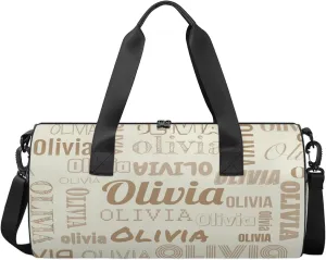 Personalized Duffel Bag with Name Custom Travel Sports Bag for Women Men Waterproof Round Dance Ballet Bag Lightweight 17.6in, Beige
