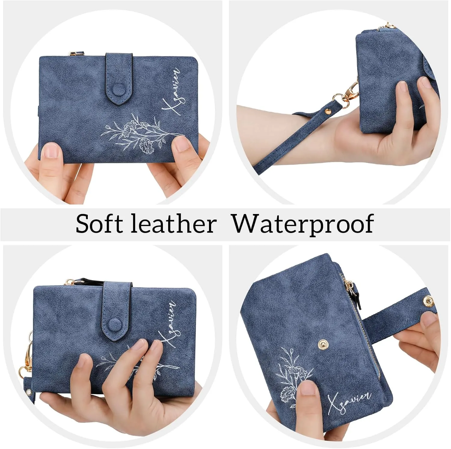 Personalized Gifts for Women: Custom Birth Flower & Name Wallet, Small Leather Ladies Wallet with Zipper Coin Purse for Teen Girls - Perfect for Mother's Day, Birthday, Wedding Gift