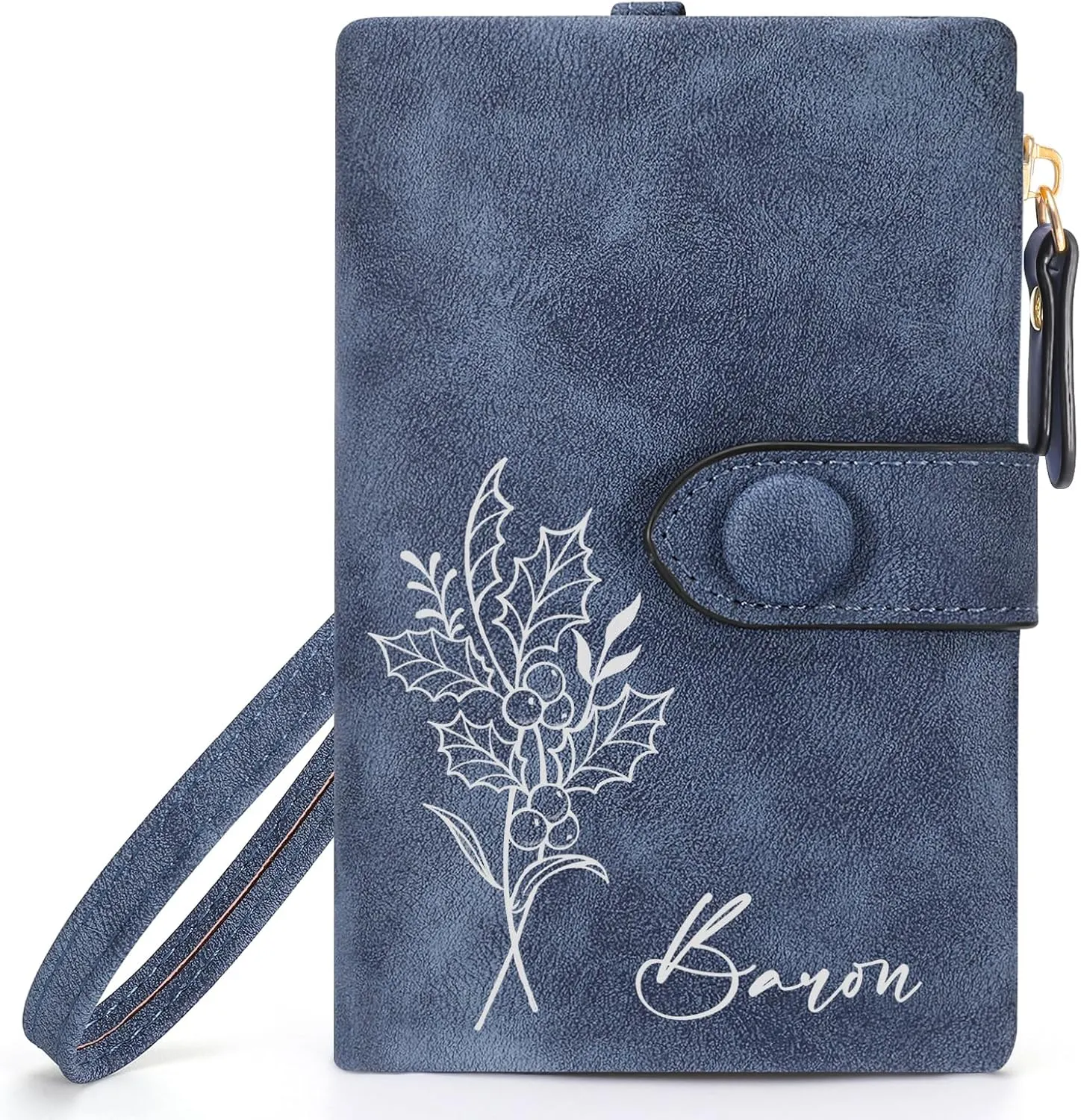 Personalized Gifts for Women: Custom Birth Flower & Name Wallet, Small Leather Ladies Wallet with Zipper Coin Purse for Teen Girls - Perfect for Mother's Day, Birthday, Wedding Gift