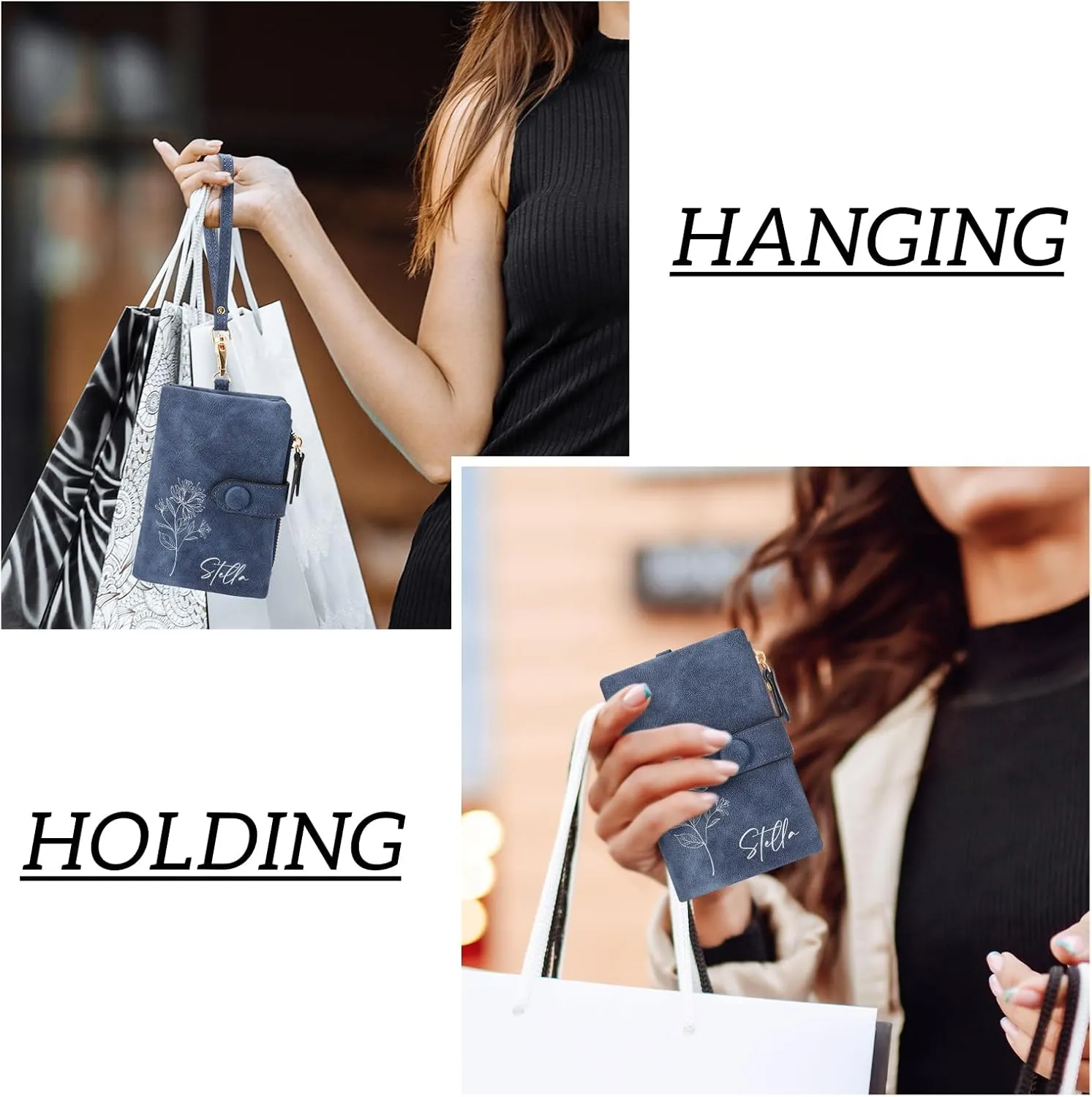Personalized Gifts for Women: Custom Birth Flower & Name Wallet, Small Leather Ladies Wallet with Zipper Coin Purse for Teen Girls - Perfect for Mother's Day, Birthday, Wedding Gift