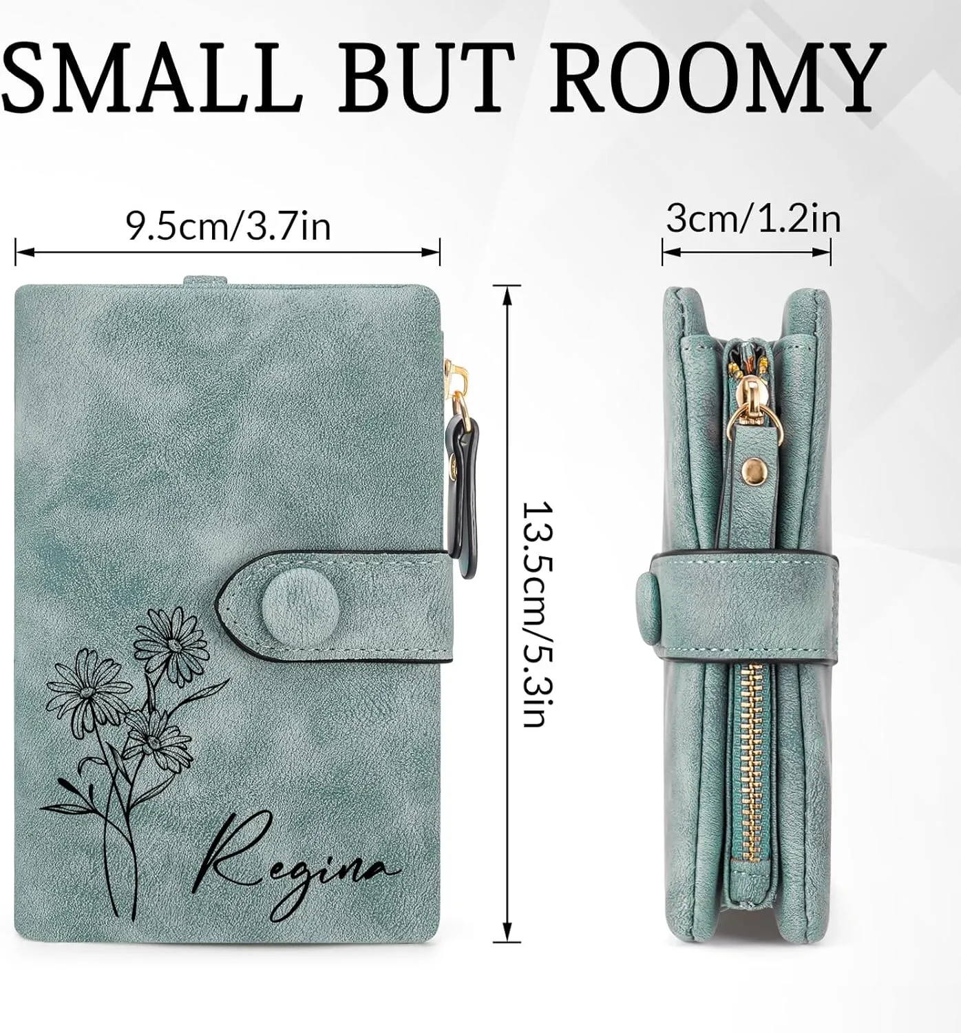 Personalized Gifts for Women,Custom Birth Flower&Name Wallet Women,Small Leather Ladies Wallet,Zipper Coin Purse for Teen Girls,Customized Gift for Birthday Mothers Day Christmas?Green?