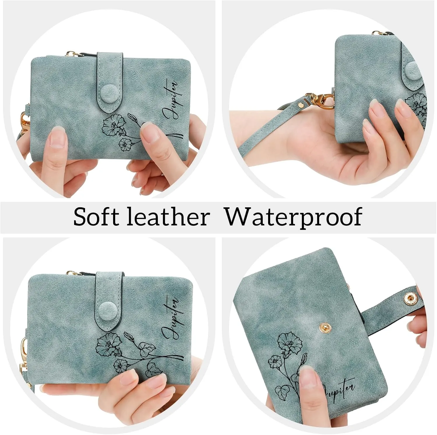 Personalized Gifts for Women,Custom Birth Flower&Name Wallet Women,Small Leather Ladies Wallet,Zipper Coin Purse for Teen Girls,Customized Gift for Birthday Mothers Day Christmas?Green?