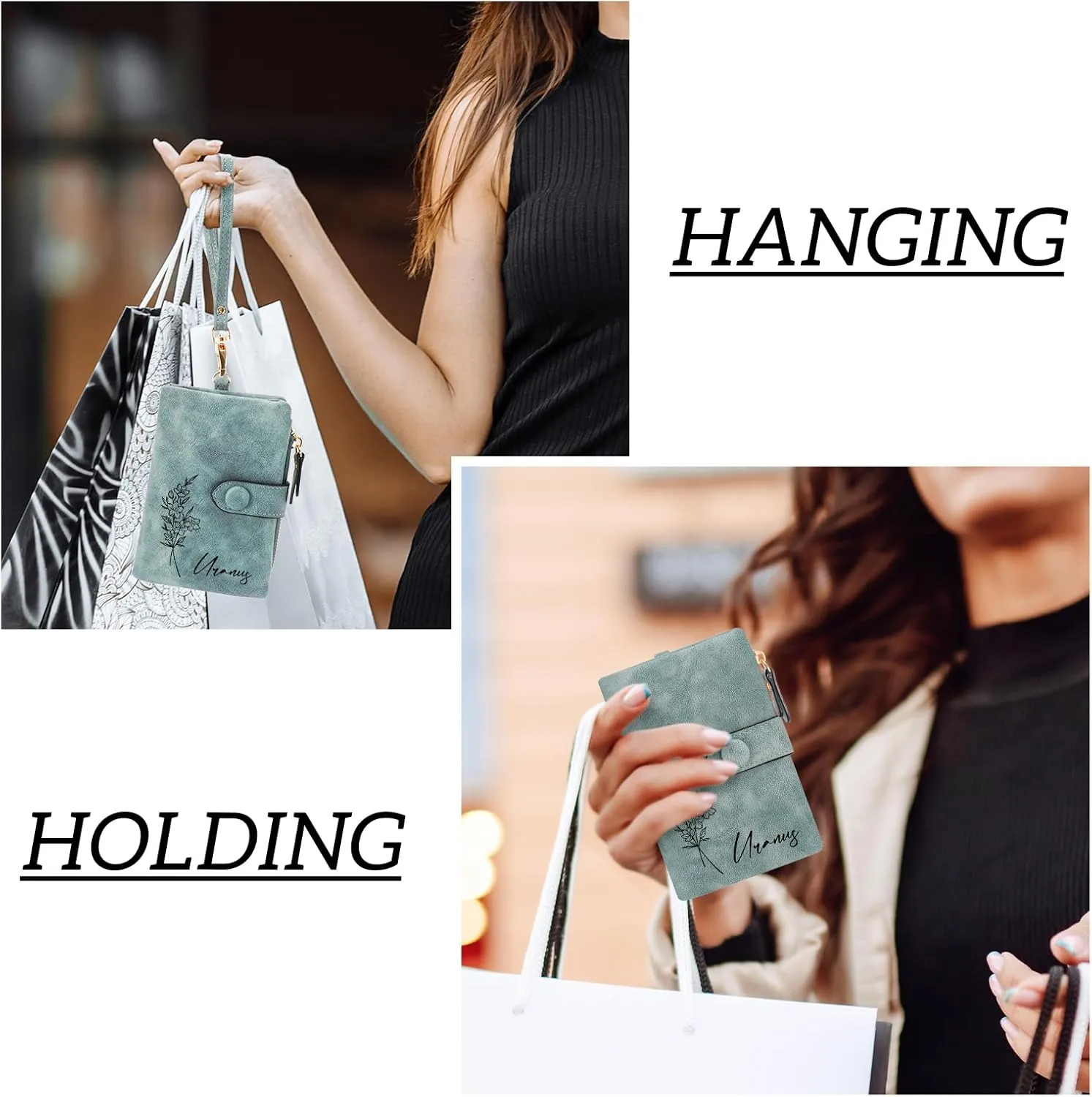 Personalized Gifts for Women,Custom Birth Flower&Name Wallet Women,Small Leather Ladies Wallet,Zipper Coin Purse for Teen Girls,Customized Gift for Birthday Mothers Day Christmas?Green?