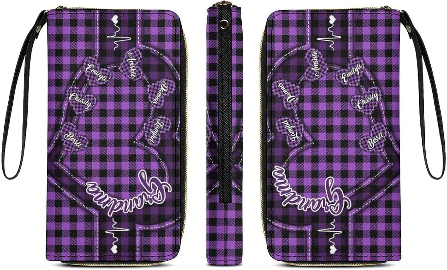 Personalized Grandma's Little Sweethearts Wallet - Custom 1-15 Name Leather Long Wallet - Loving Gift For Mother, Mom - Birthday, Christmas, Mothers Day (Style 12)