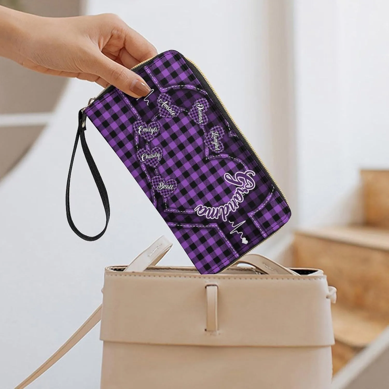 Personalized Grandma's Little Sweethearts Wallet - Custom 1-15 Name Leather Long Wallet - Loving Gift For Mother, Mom - Birthday, Christmas, Mothers Day (Style 12)