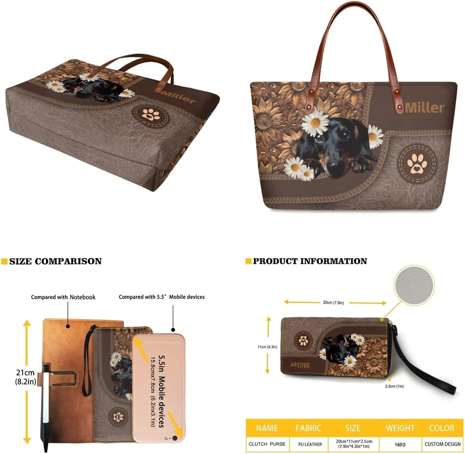 Personalized Handbag with Leather Wallet Set for Women, Custom Name Purse Set Large Top Handle Purse with Wallet