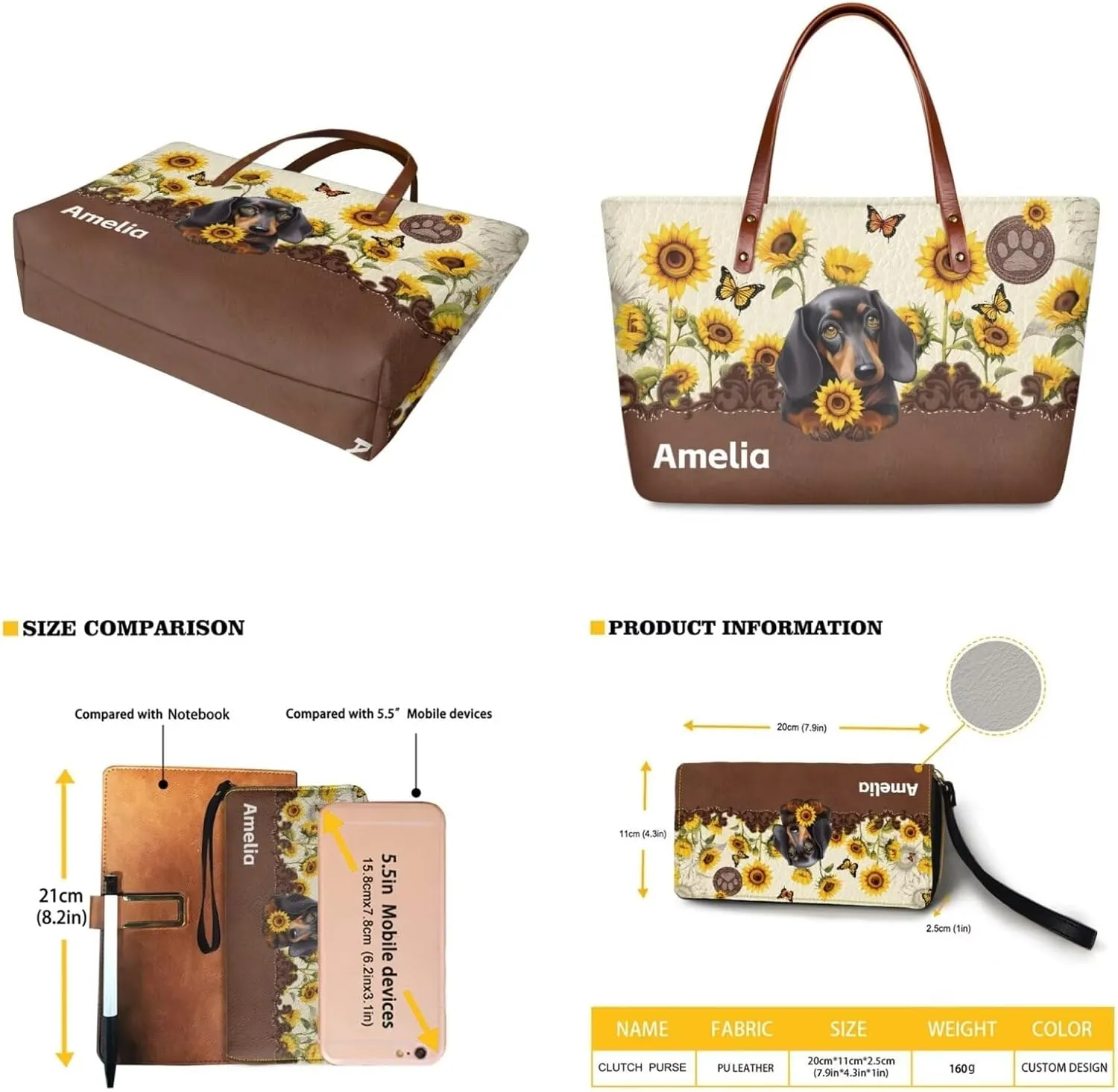Personalized Handbag with Leather Wallet Set for Women, Custom Name Purse Set Large Top Handle Purse with Wallet