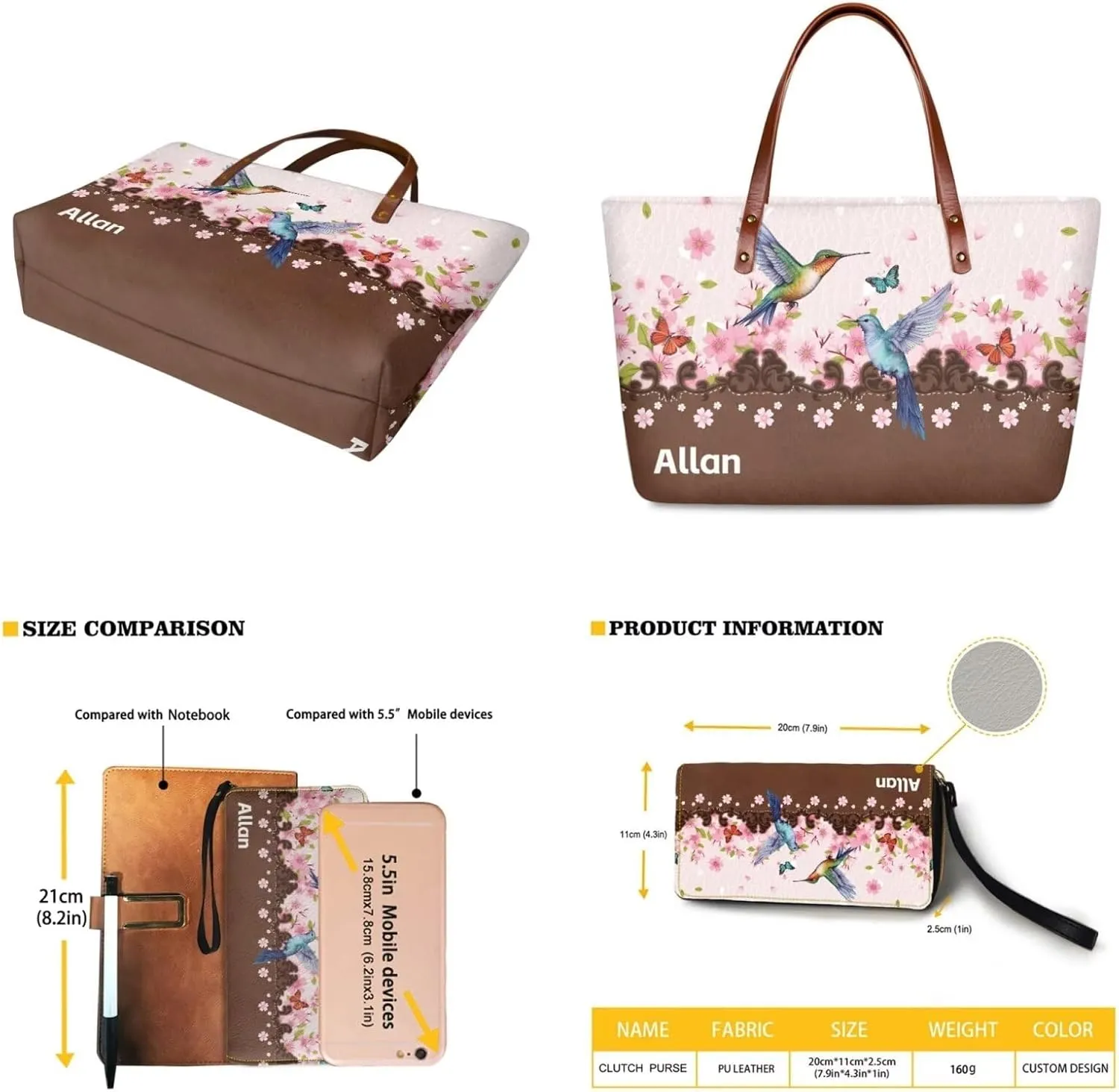 Personalized Handbag with Leather Wallet Set for Women, Custom Name Purse Set Large Top Handle Purse with Wallet